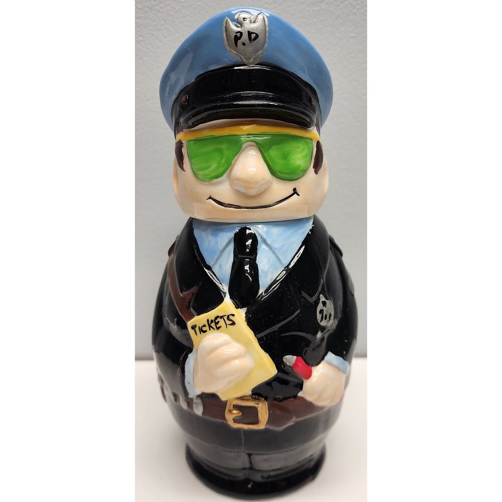 M.S.R. Imports Policeman Mug, Ceramic, Pewter Lid, Hand Painted, 8.25" Vintage